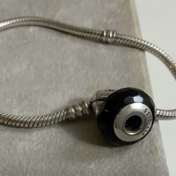 Pandora Black Murano Glass Bead Charm 925 Sterling Silver for European Bracelets - Picture 2 of 3